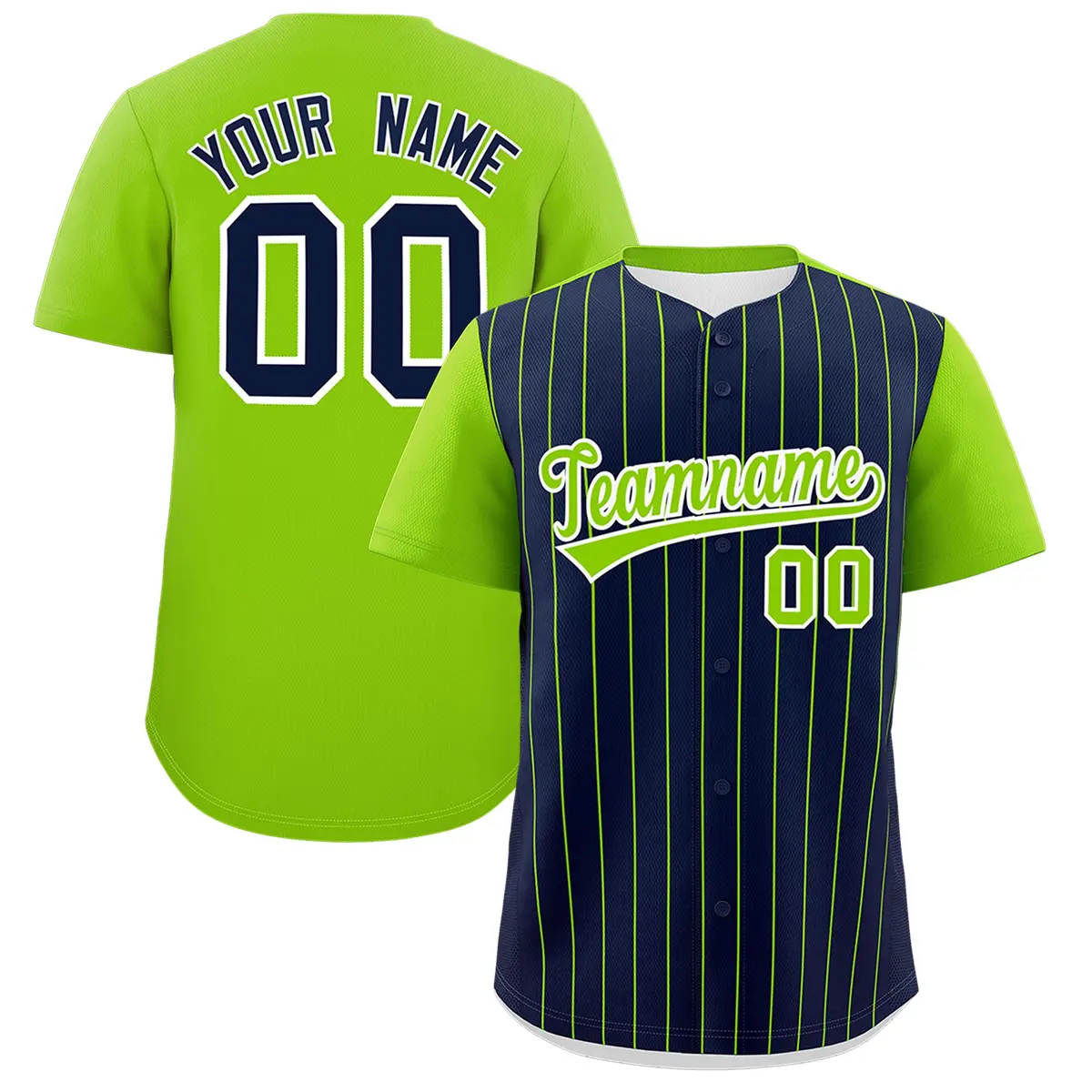 Navy Neon Green Pinstripe Two-Tone Authentic Baseball Jersey