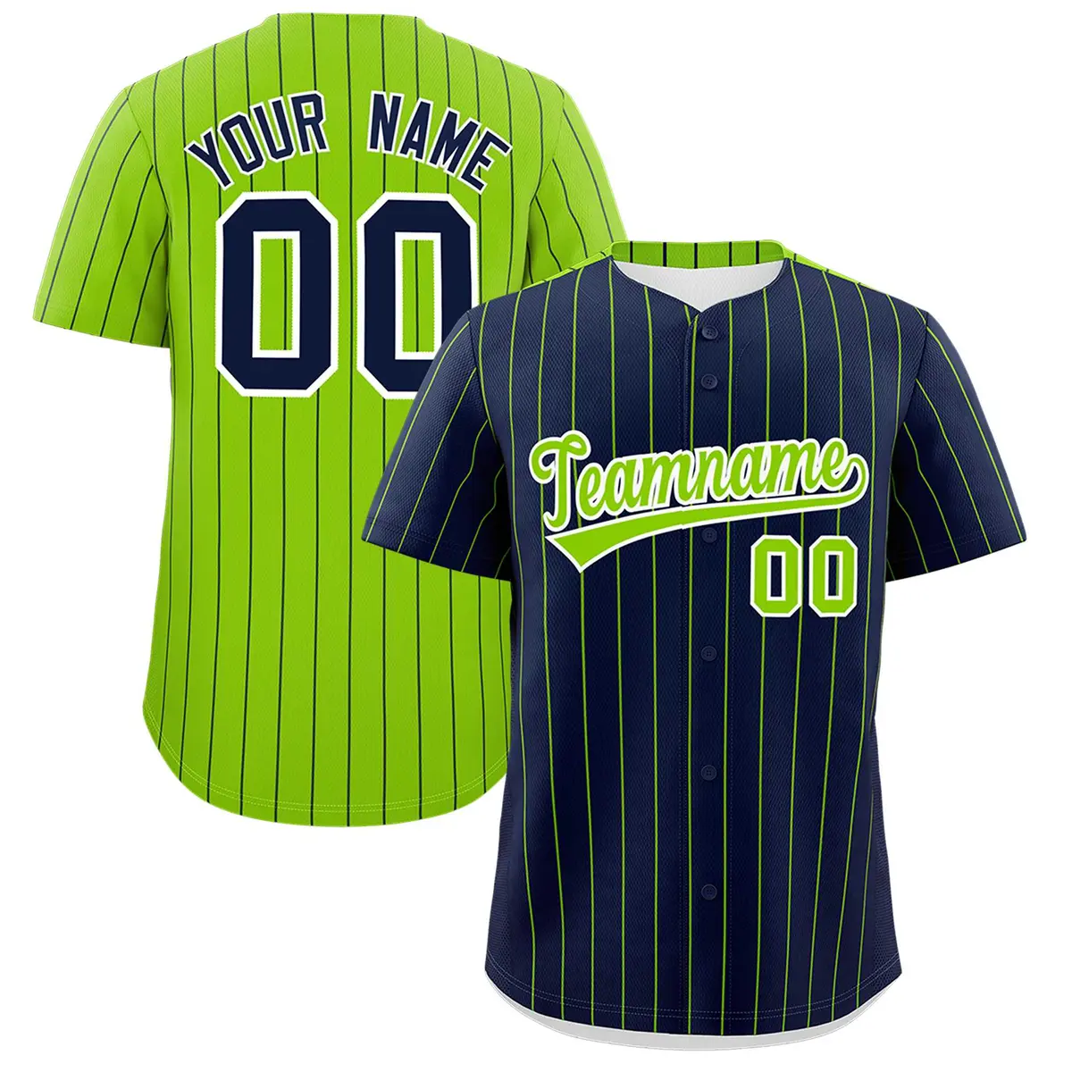 Navy Neon Green Pinstripe Two-Tone Authentic Baseball Jersey