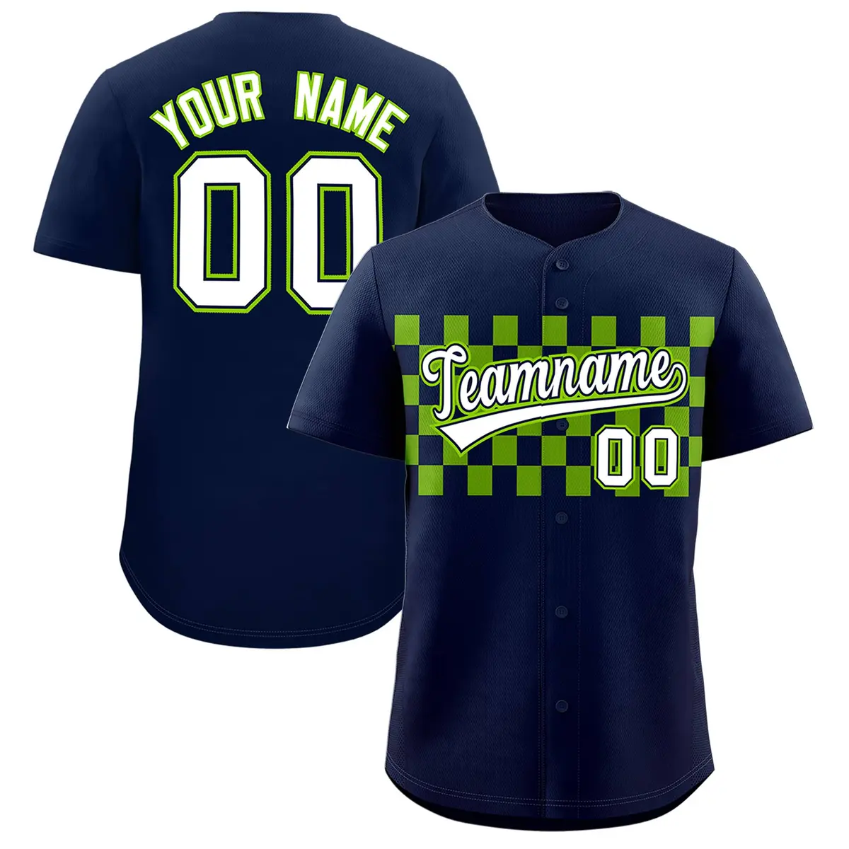 Navy Neon Green Plaid Fashion Authentic Baseball Jersey