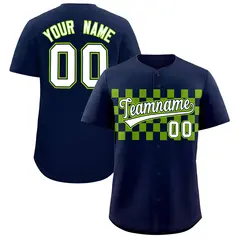 Navy Neon Green Plaid Fashion Authentic Baseball Jersey 1
