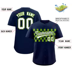 Navy Neon Green Plaid Fashion Authentic Baseball Jersey 2