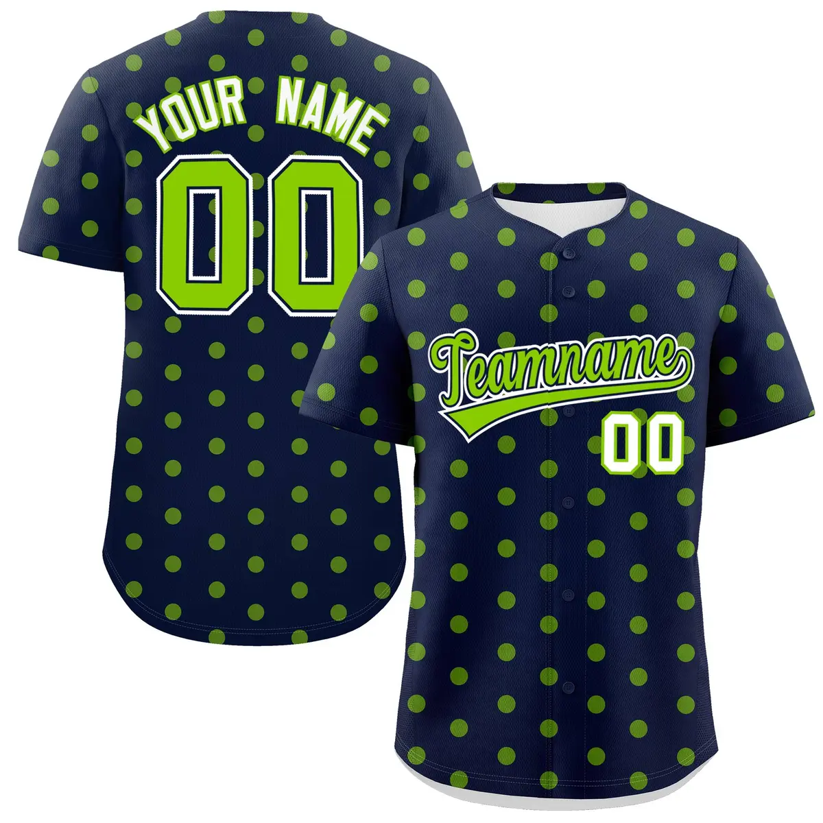 Navy Neon Green Polka Dot Graffiti Authentic Baseball Jersey