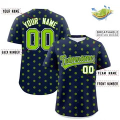Navy Neon Green Polka Dot Graffiti Authentic Baseball Jersey 2