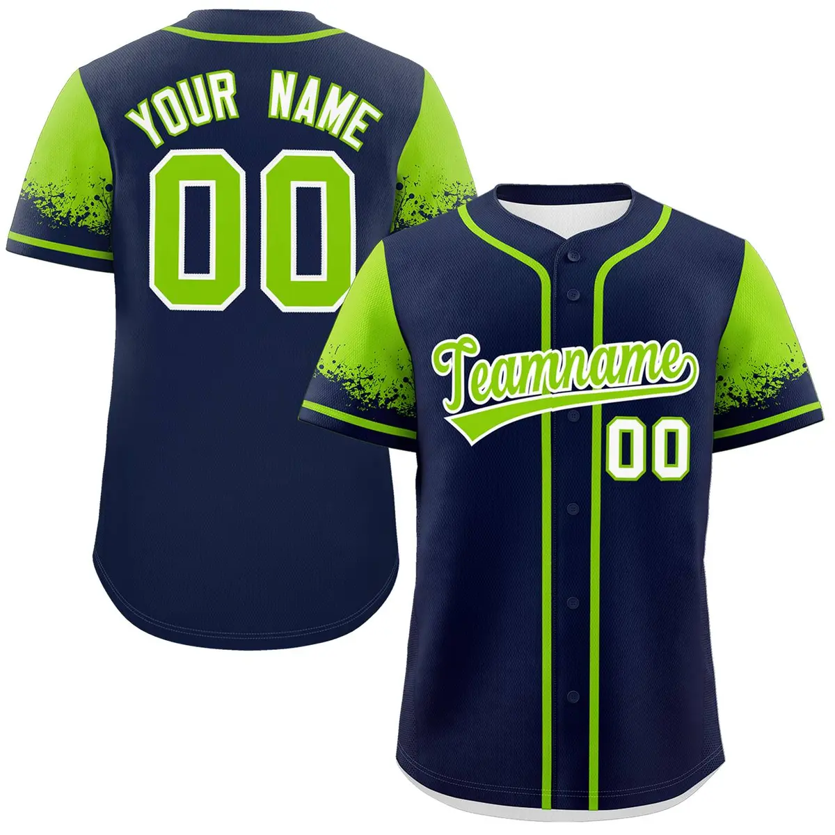 Navy Neon Green Raglan Sleeve Authentic Baseball Jersey