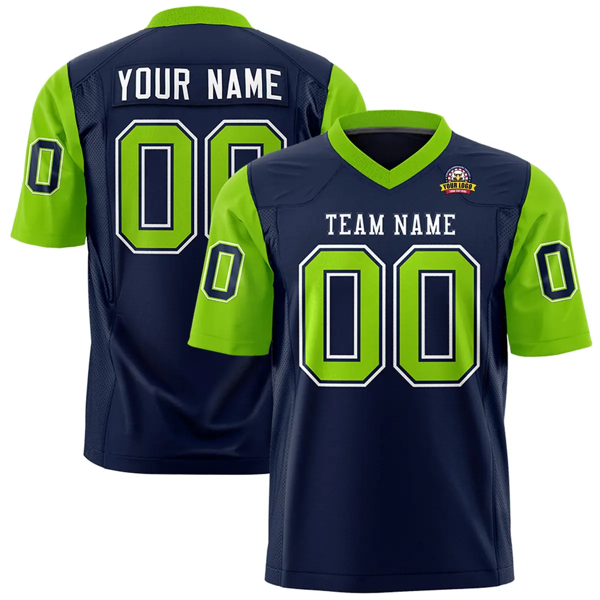 Navy Neon Green Raglan Sleeves Authentic Football Jersey