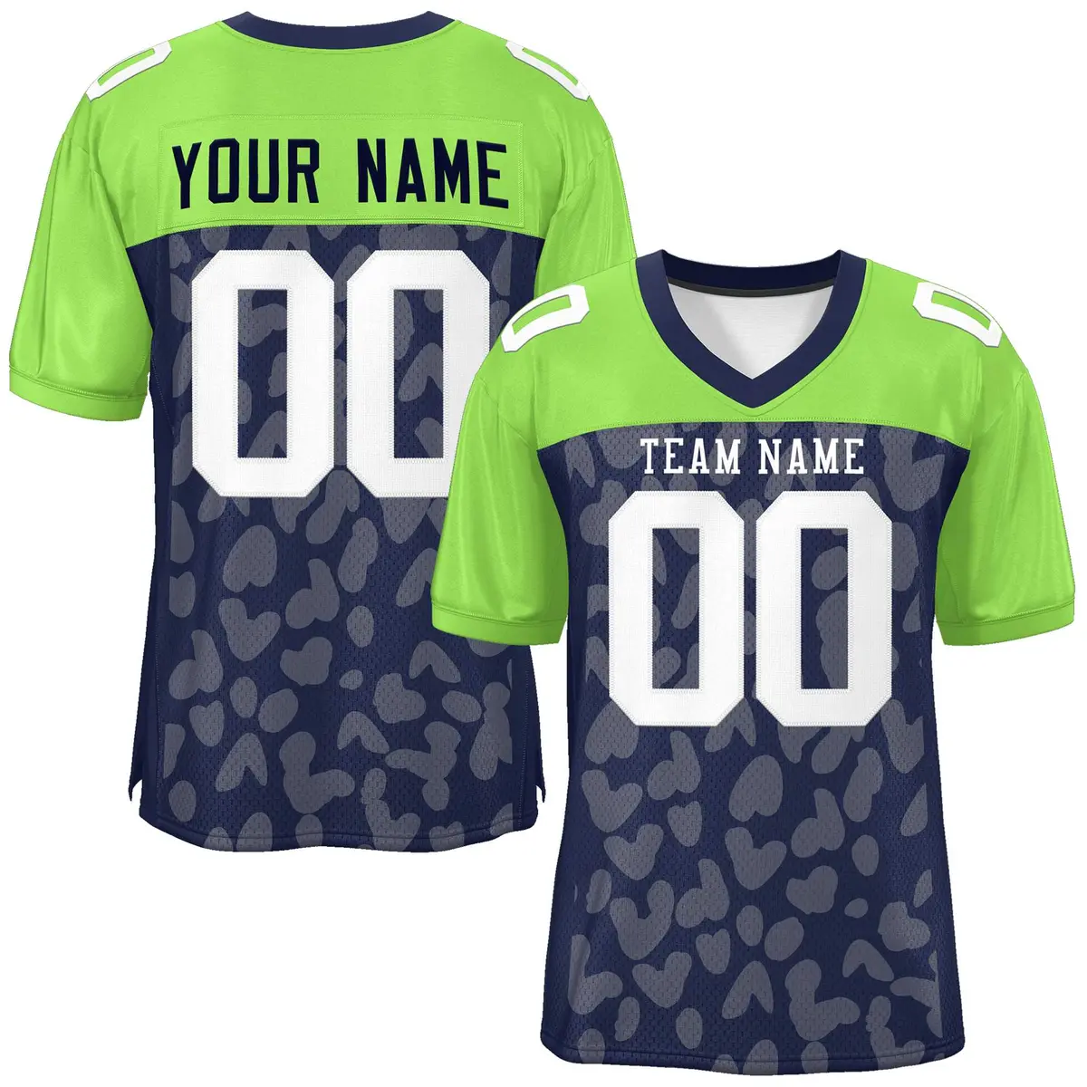 Navy Neon Green Raglan Sleeves Camo Football Jersey