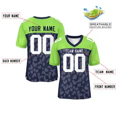 Navy Neon Green Raglan Sleeves Camo Football Jersey 2