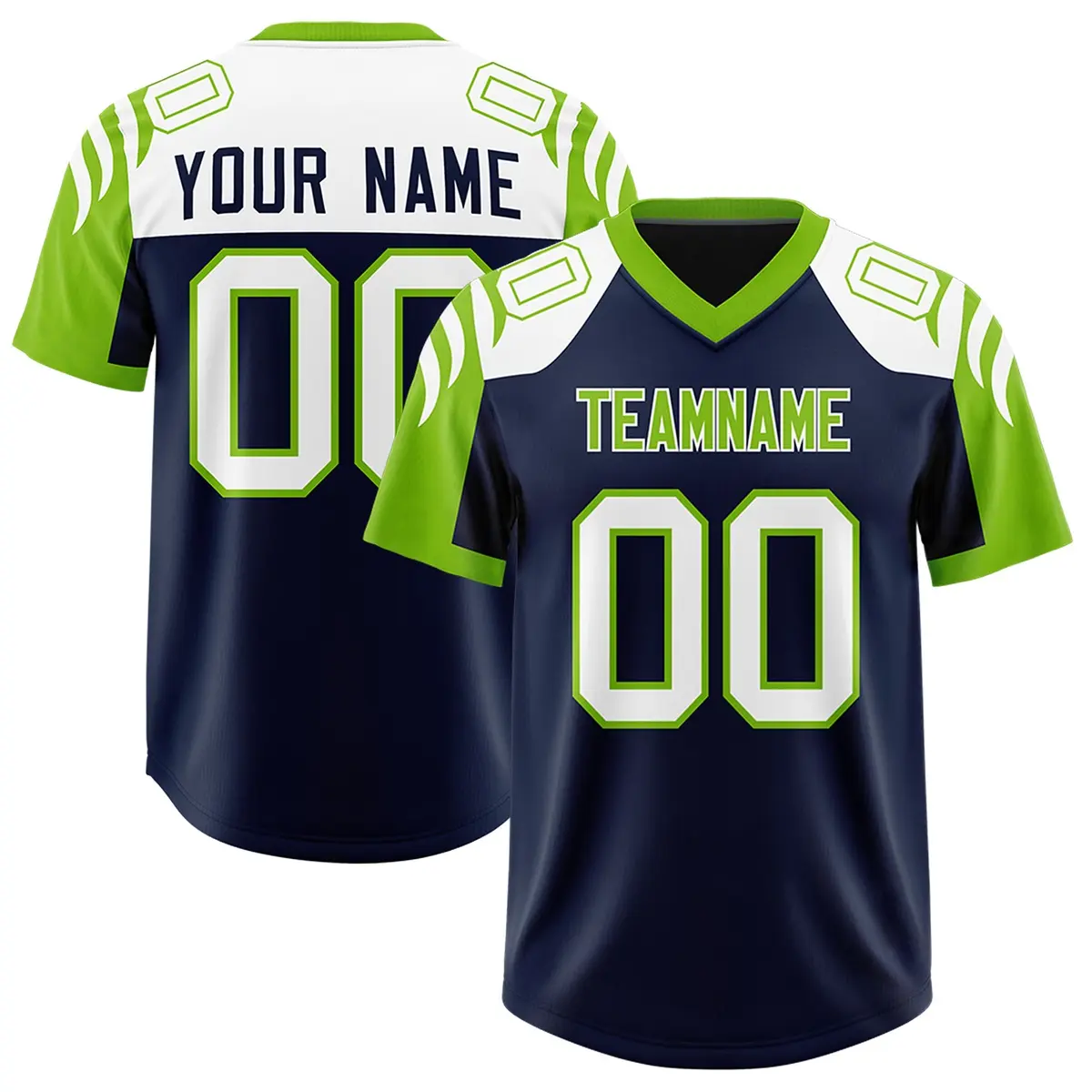 Navy Neon Green Raglan Sleeves Football Jersey