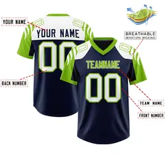 Navy Neon Green Raglan Sleeves Football Jersey 2