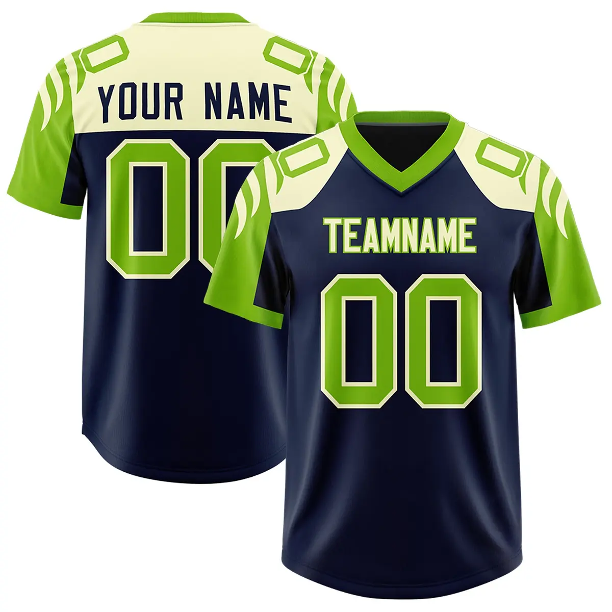 Navy Neon Green Raglan Sleeves Football Jersey
