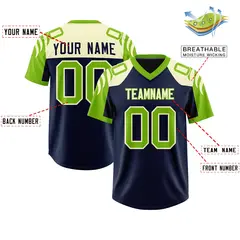 Navy Neon Green Raglan Sleeves Football Jersey 2