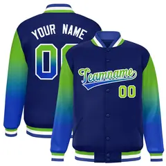 Navy Neon Green-Royal Gradient Varsity Full-Snap Raglan Baseball Jacket 1