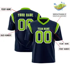 Navy Neon Green Shoulder Cut Two-Tone Flag Football Jersey 2