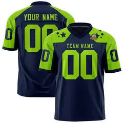 Navy Neon Green Shoulder Star Pattern Flag Football Jersey