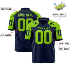Navy Neon Green Shoulder Star Pattern Flag Football Jersey 2
