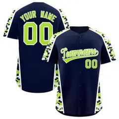 Navy Neon Green Side Camo Baseball Jersey 1