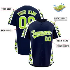 Navy Neon Green Side Camo Baseball Jersey 2
