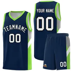 Navy Neon Green Side Design Basketball Sports Uniform Jersey 1