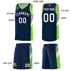 Navy Neon Green Side Design Basketball Sports Uniform Jersey 5