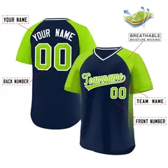 Navy Neon Green Side Spot Raglan Pullover Baseball Jersey 2