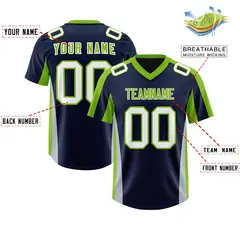 Navy Neon Green Side Stripe Athletic Football Jersey 2