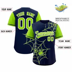 Navy Neon Green Spider Web Raglan Baseball Jersey 2
