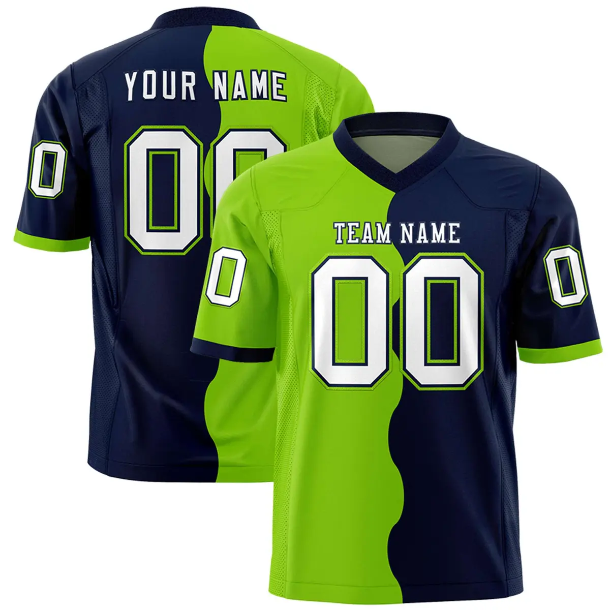Navy Neon Green Split Fashion Mesh Authentic Football Jersey