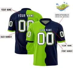 Navy Neon Green Split Fashion Mesh Authentic Football Jersey 2