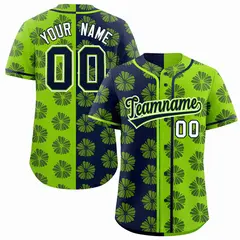 Navy Neon Green Split Flower Graffiti Baseball Jersey 1