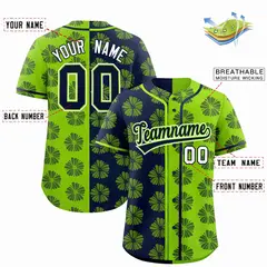Navy Neon Green Split Flower Graffiti Baseball Jersey 2