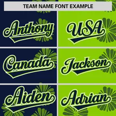 Navy Neon Green Split Flower Graffiti Baseball Jersey 3