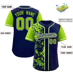 Navy Neon Green Split Graffiti Raglan Sleeve Baseball Jersey 2
