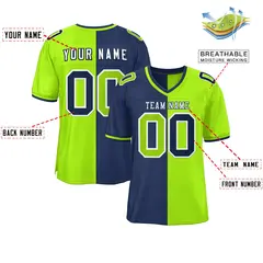 Navy Neon Green Split Two Tone Authentic Football Jersey 2