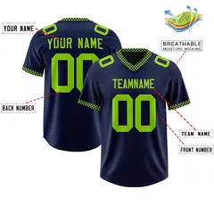 Navy Neon Green Square Neckline Football Jersey 2