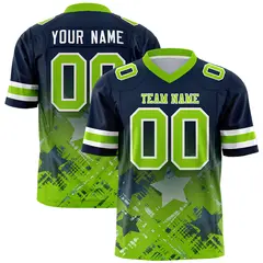 Navy Neon Green Star Gradient Flag Football Jersey 1