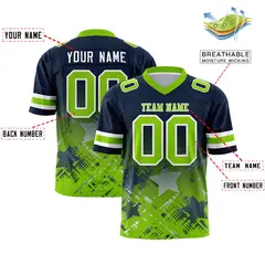 Navy Neon Green Star Gradient Flag Football Jersey 2