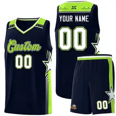 Navy Neon Green Star Graffiti Pattern Basketball Jersey