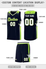 Navy Neon Green Star Graffiti Pattern Basketball Jersey 2