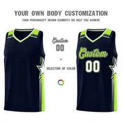 Navy Neon Green Star Graffiti Pattern Basketball Jersey 3