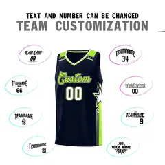 Navy Neon Green Star Graffiti Pattern Basketball Jersey 4