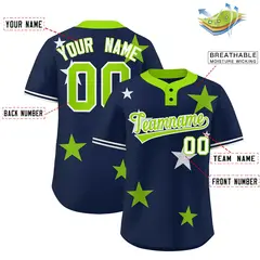 Navy Neon Green Star Graffiti Two-Button Baseball Jersey 2