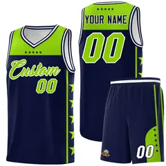 Navy Neon Green Star Pattern Sports Basketball Jersey
