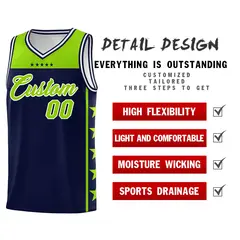 Navy Neon Green Star Pattern Sports Basketball Jersey 2