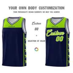 Navy Neon Green Star Pattern Sports Basketball Jersey 3