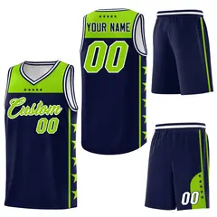Navy Neon Green Star Pattern Sports Basketball Jersey 6