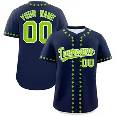 Navy Neon Green Star Ribbing Authentic Baseball Jersey 1