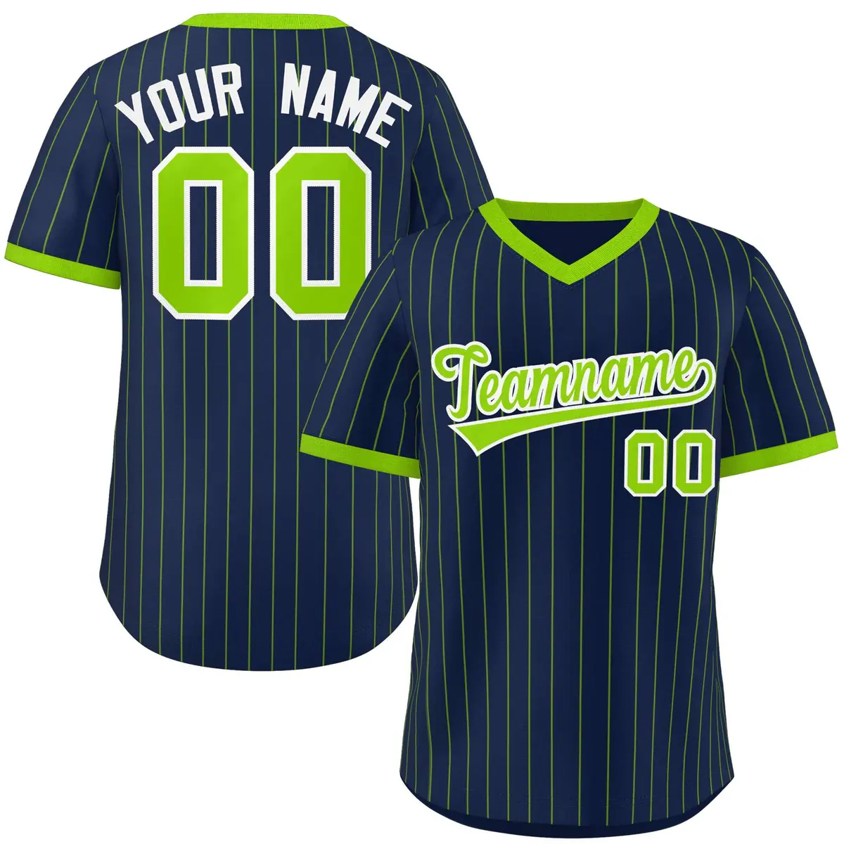 Navy Neon Green Stripe Authentic Pullover Baseball Jersey