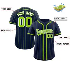 Navy Neon Green Stripe Full Button Authentic Baseball Jersey 2