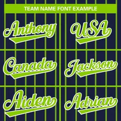 Navy Neon Green Stripe Full Button Authentic Baseball Jersey 3