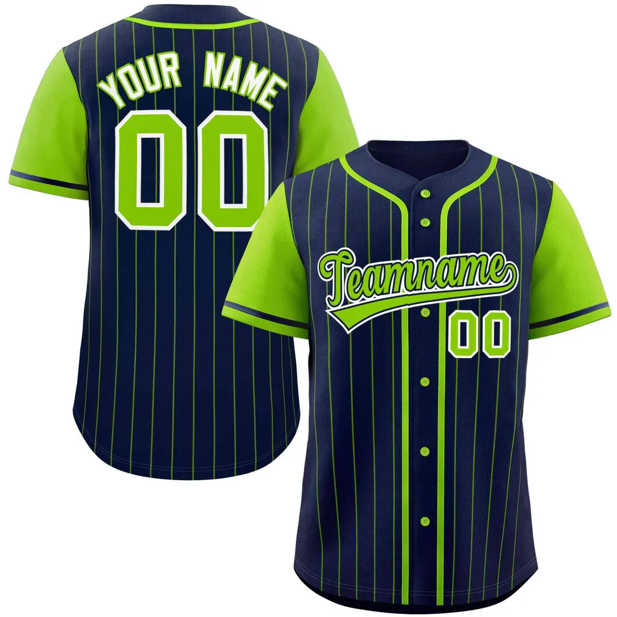 Navy Neon Green Stripe Raglan Authentic Baseball Jersey